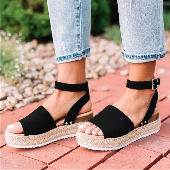 Black Platform Espadrille Wedge - Picture 2 of 5
